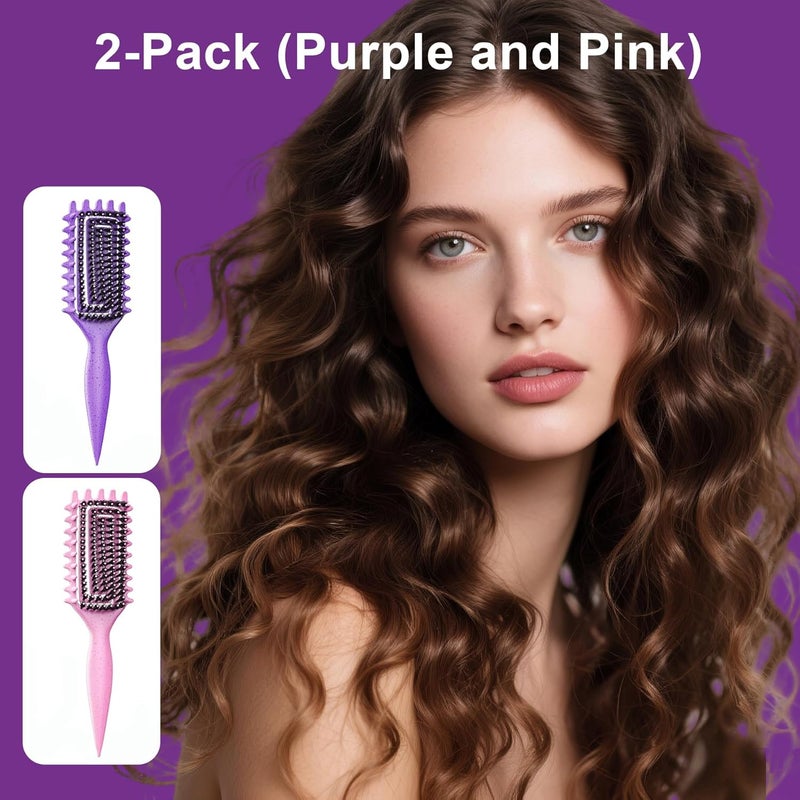 Weldilgit 2-Pack Curly Hair Brush, Curl Defining Brush with Soft Boar Bristles Detangling Tangled Glides, Wide-Teeth Design Effortlessly Shaping & Defining Curls, Curling Definer for Wet & Dry Hair(Pink Purple) - Image 2